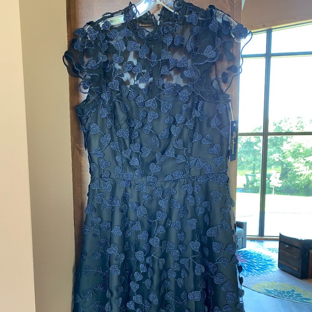 Shoshanna Midnight Heart Embroidered Mini Dress Jet Navy Size 8